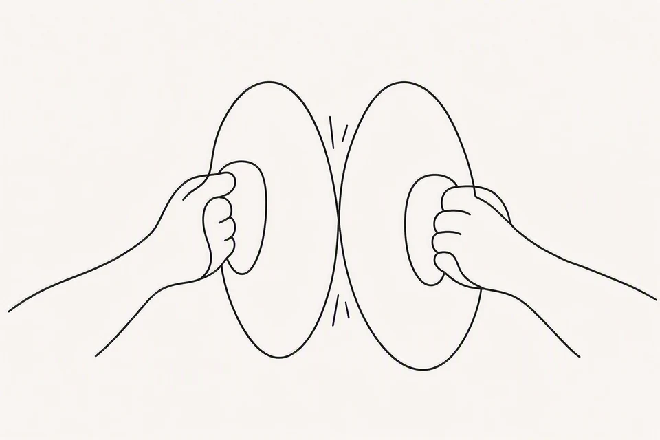 Bible illustration for I Corinthians 13:1–3. Two hands clash a pair of large cymbals together. The most immediate meaning is loud noise or a musical crash.