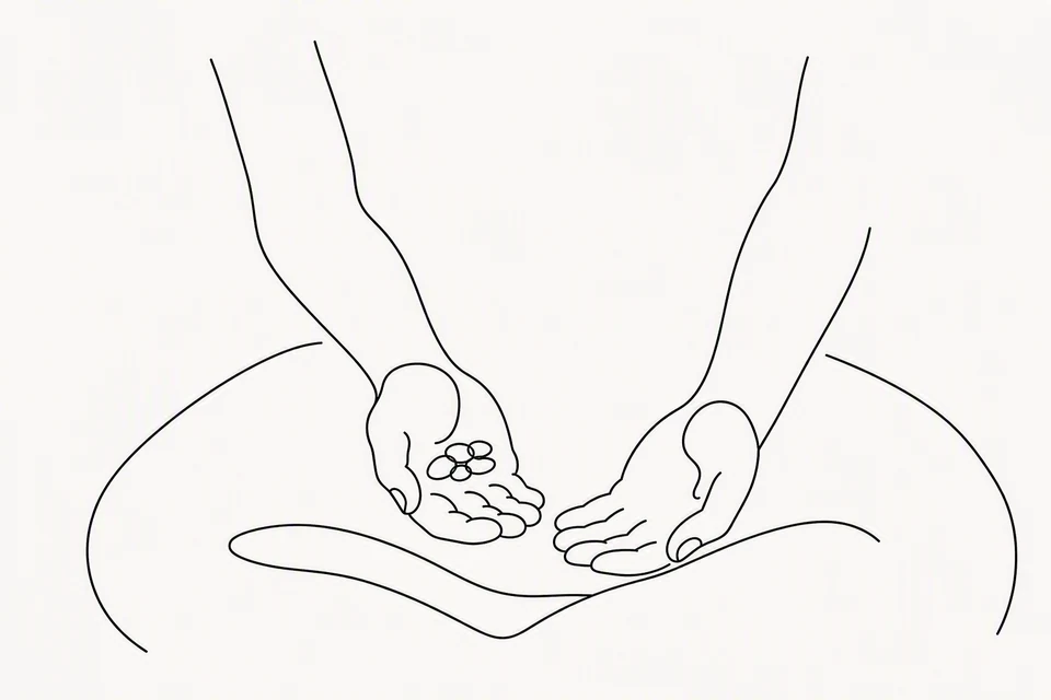Bible illustration for Ecclesiastes 4:6. Someone displays a small amount of money or tokens in one hand beside an empty hand.