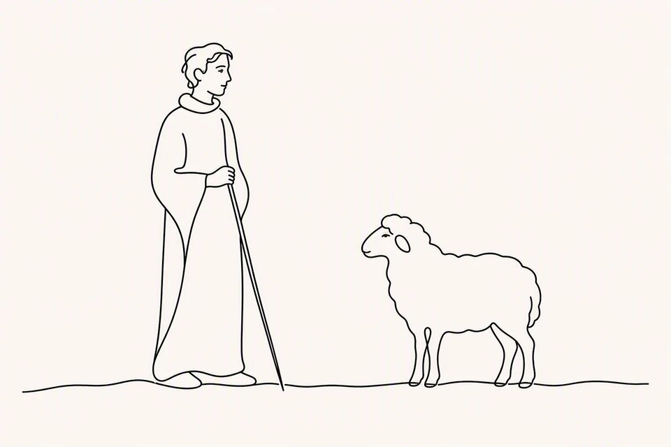 Bible illustration for Ecclesiastes 12:11–14. A shepherd calmly attends to one sheep.