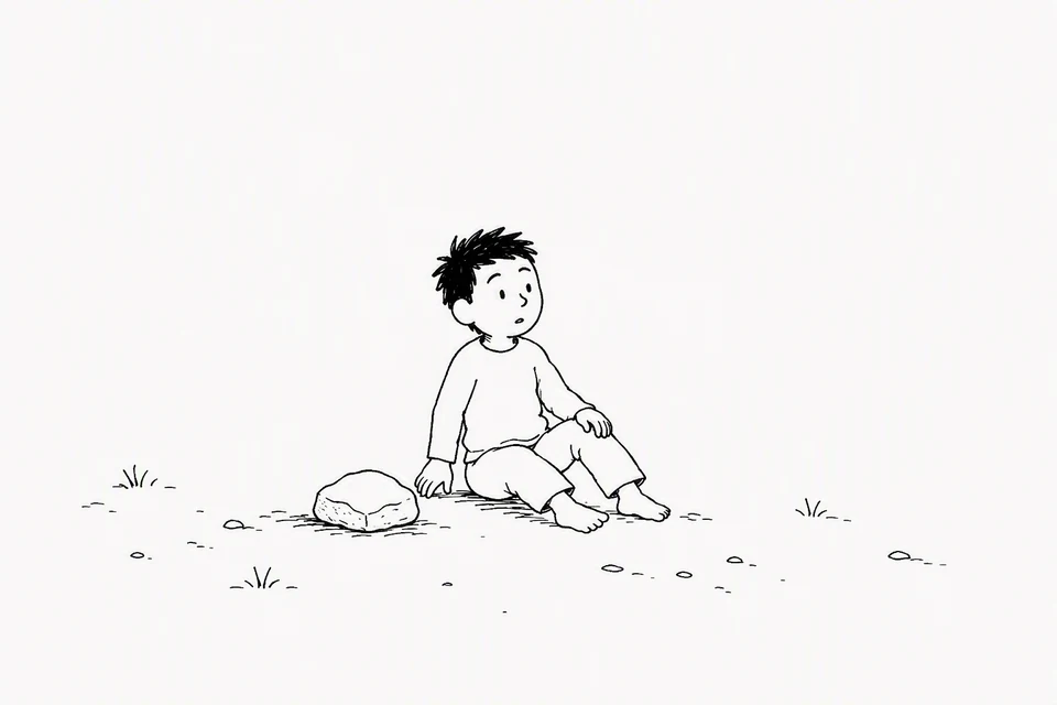 Bible illustration for Genesis 28:15–17. A solitary person sitting outdoors notices or listens to something above or outside the frame.