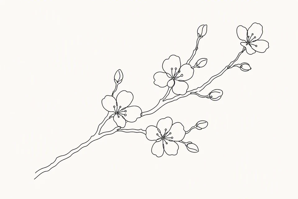 Bible illustration for Jeremiah 1:11–12. A flowering twig with open blossoms and unopened buds, most naturally suggesting spring, new growth, flowering, or renewal. It resembles a fruit-tree branch, but no specific species or further symbolic message is certain from the drawing alone.