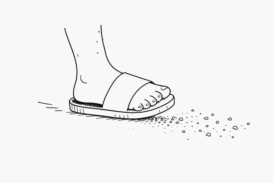 Bible illustration for Matthew 5:13. Someone walks over scattered grit or granules.