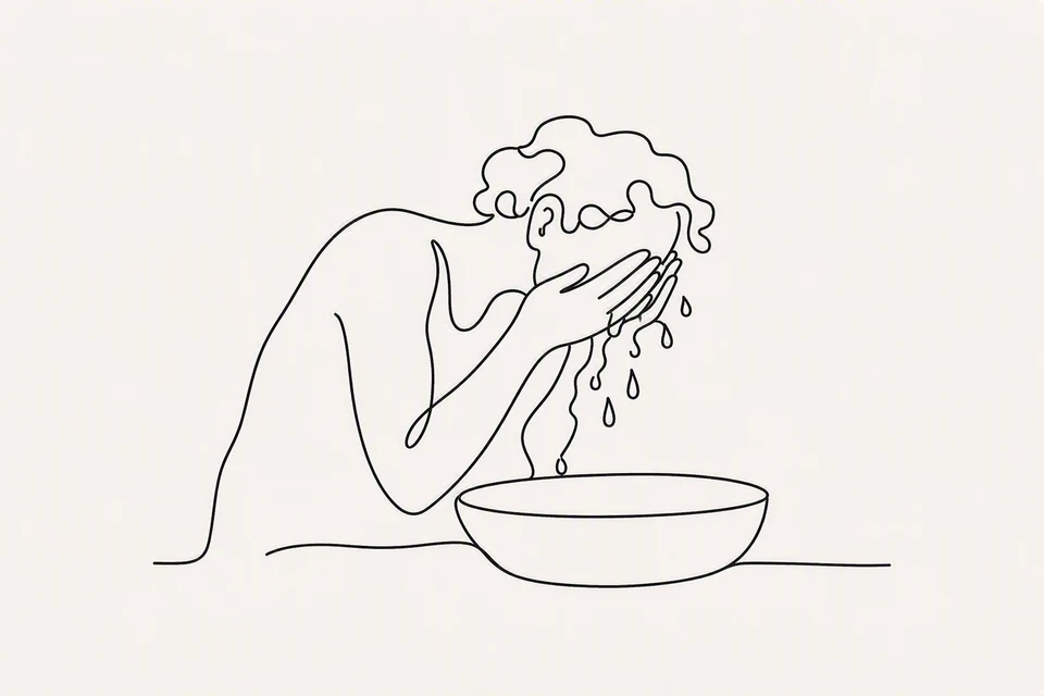 Bible illustration for Matthew 6:17–18. Someone washes or refreshes their face.