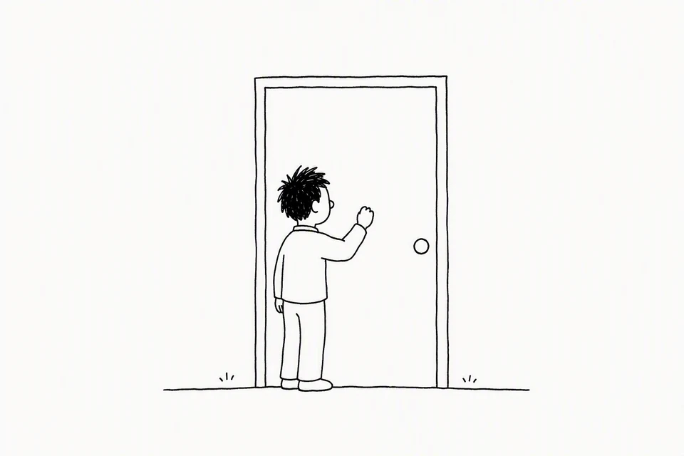 Bible illustration for Matthew 7:7–8. Someone knocks on a door.