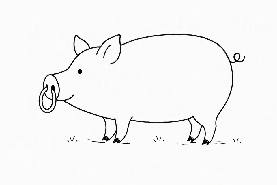 Bible illustration for Proverbs 11:22. A cartoon pig wearing a very conspicuous nose ring. The immediate reading is a friendly farm animal with a ring through its snout; a contrast between adornment and an ordinary or unrefined animal is possible, but a specific moral judgment is not self-evident from the drawing alone.