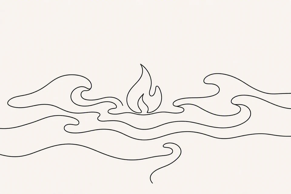 Bible illustration for Song of Solomon 8:6–7. Water surrounds a fire but does not extinguish it.